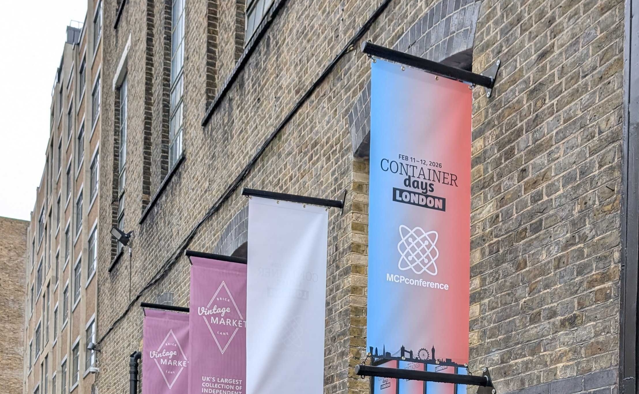 ContainerDays London venue banners at the Truman Brewery