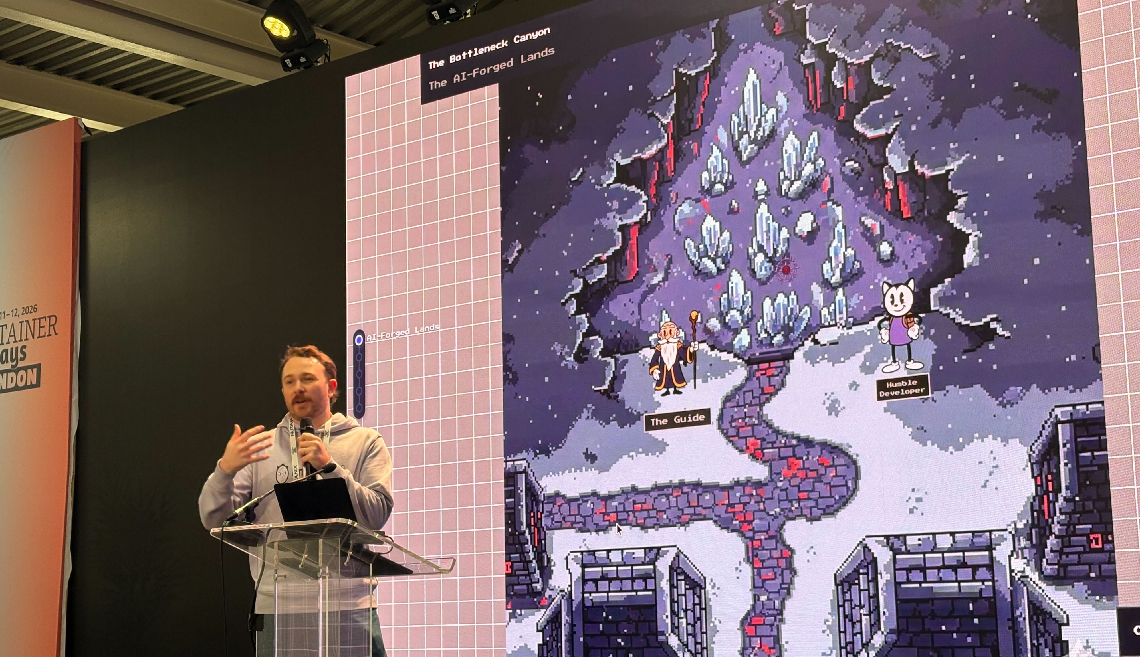 Jake Page delivering his RPG-style talk at ContainerDays London