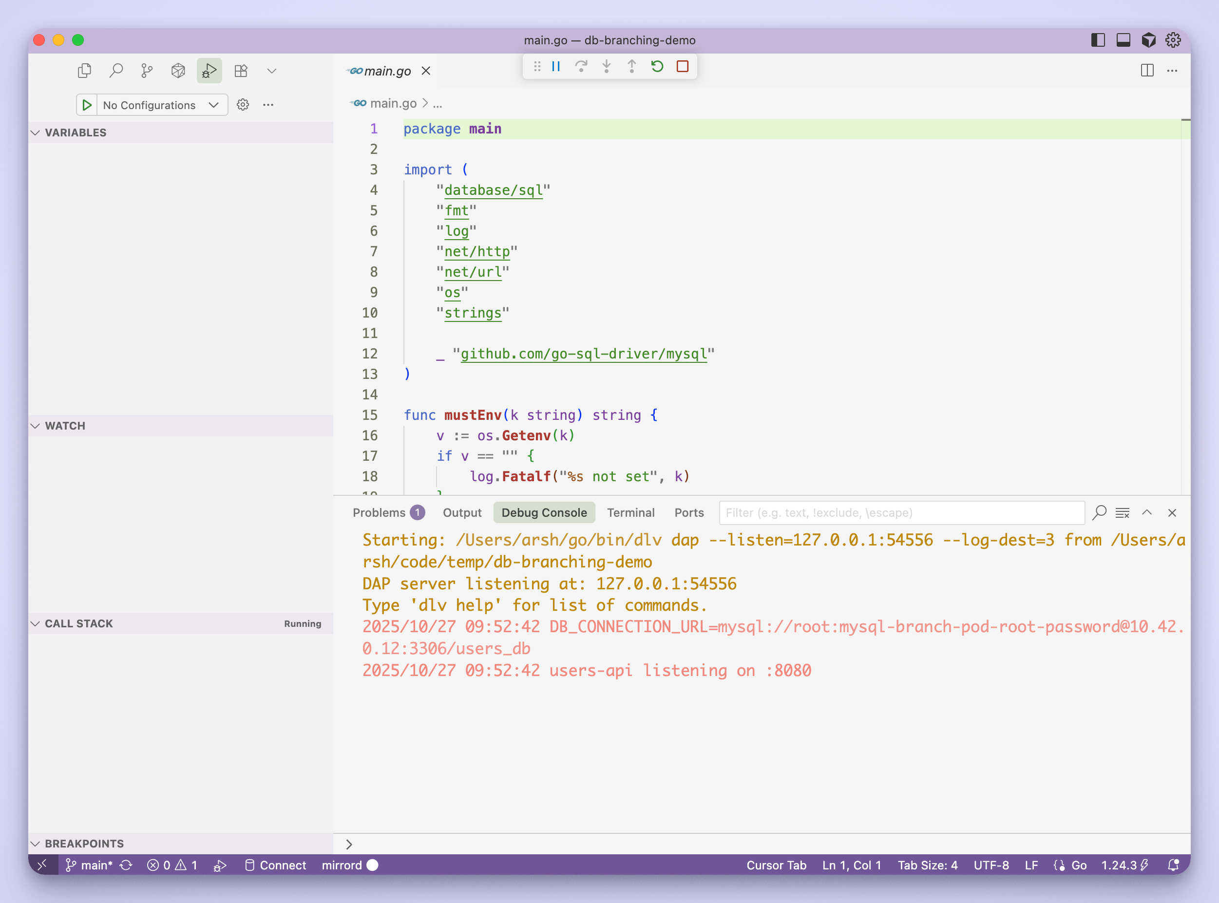 Running a service locally with mirrord