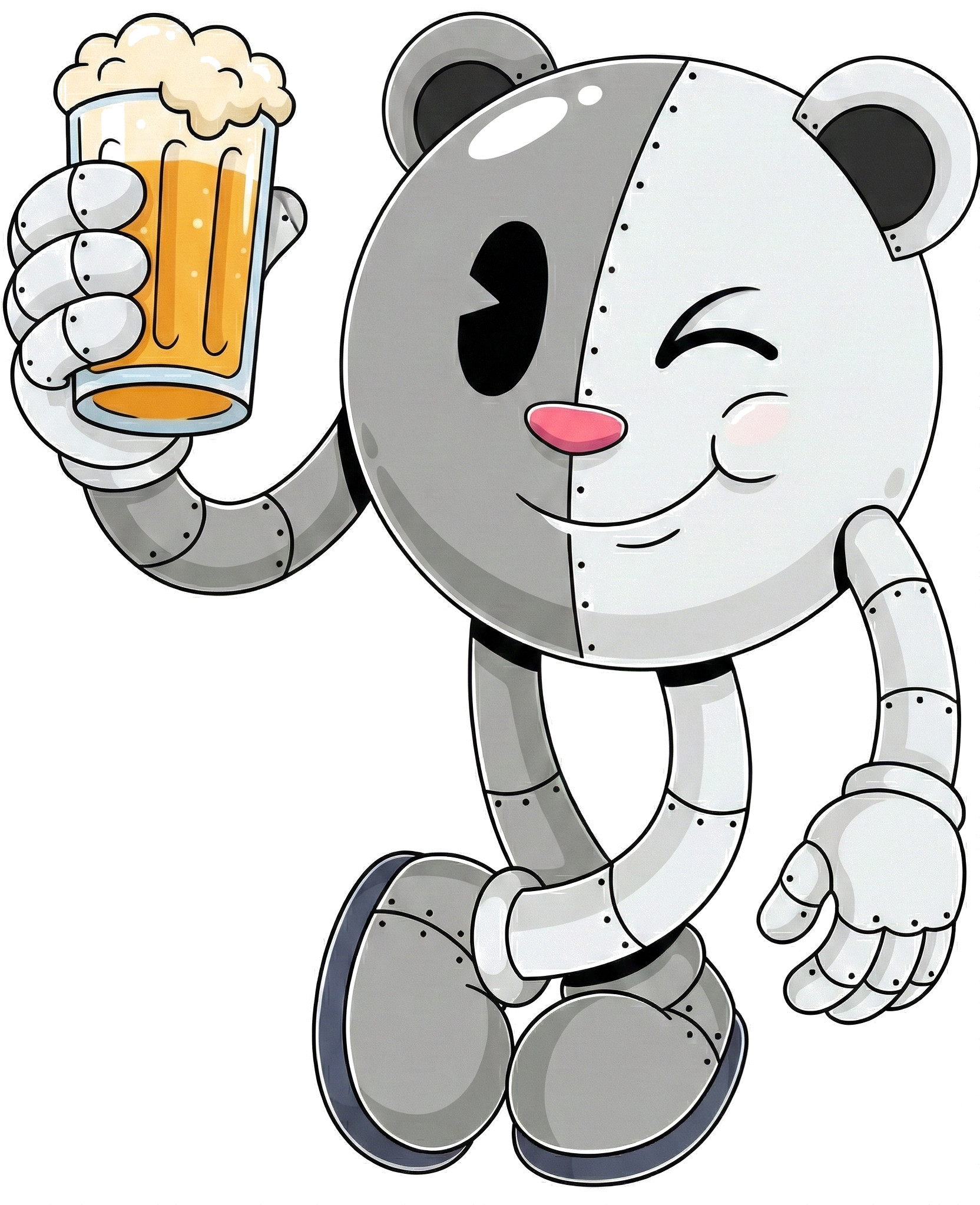 MetalBear mascot holding a pint