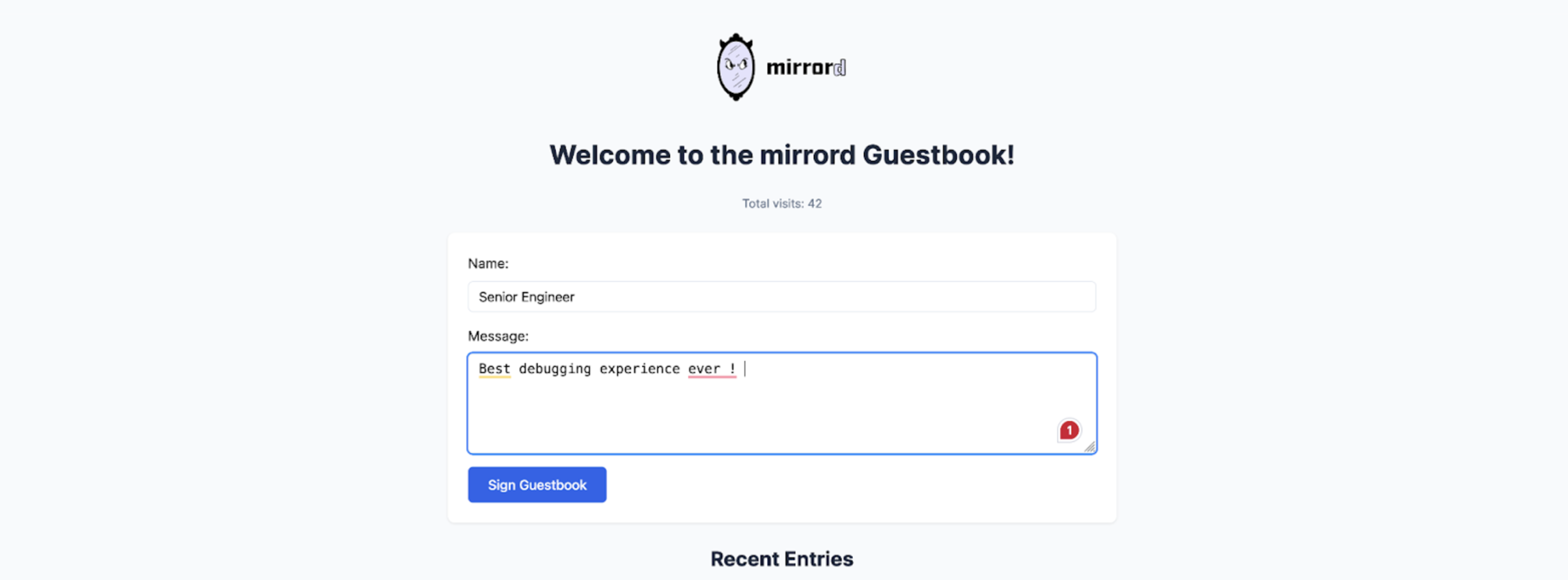 guestbook application webpage